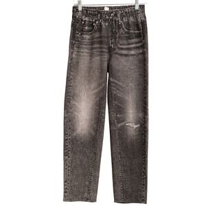 ECRU Printed Denim Sweatpants Black Distressed Faux Jean Athleisure Relaxed Fit